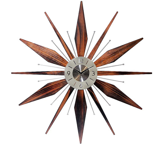 Infinity Instruments - Utopia Midcentury/Modern Starburst Walnut Wall Clock