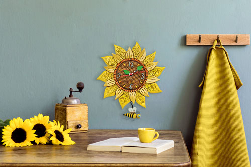 Allen Designs Bee Sunny Sunflower Wall Clock with Bee Pendulum