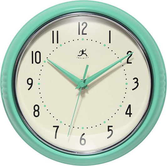 Infinity Instruments - Retro Round Mint Green Indoor Wall Clock