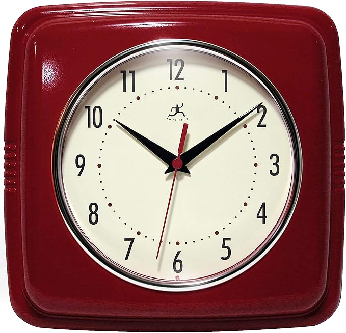 Infinity Instruments - Retro Square Red Indoor Wall Clock
