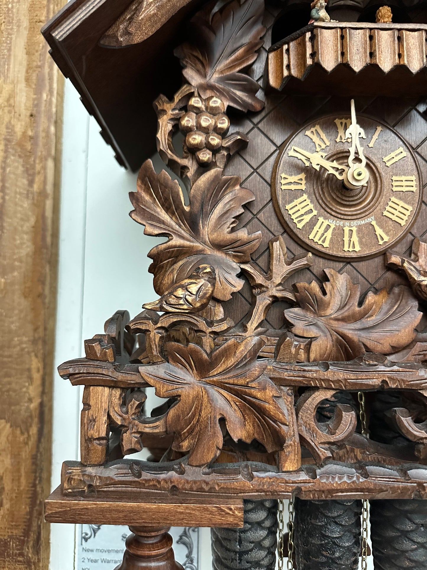 Vintage Cuckoo Clock - Large 8 Day Musical Schneider Chalet Bird and Leaf