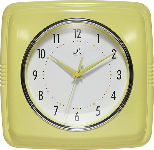 Infinity Instruments - Retro Square Yellow Indoor Wall Clock