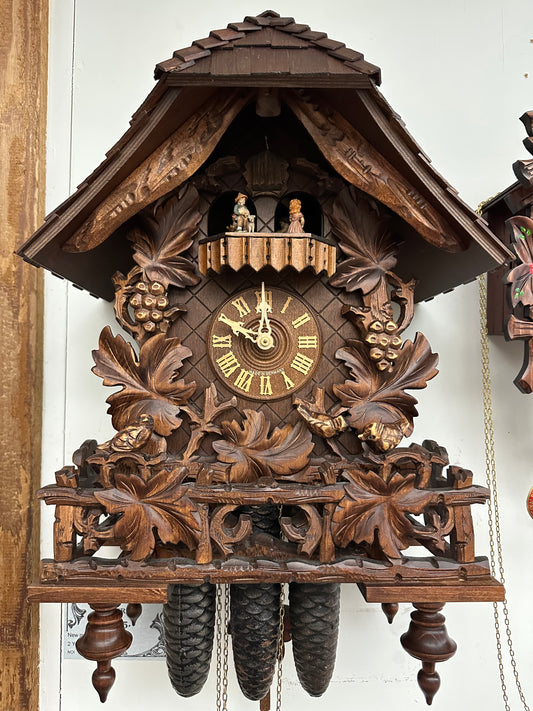 Vintage Cuckoo Clock - Large 8 Day Musical Schneider Chalet Bird and Leaf