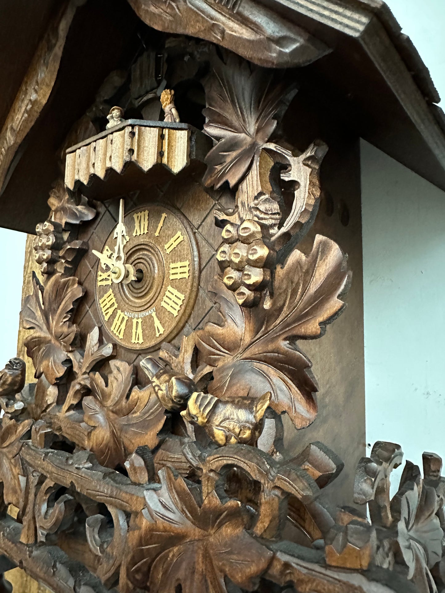 Vintage Cuckoo Clock - Large 8 Day Musical Schneider Chalet Bird and Leaf