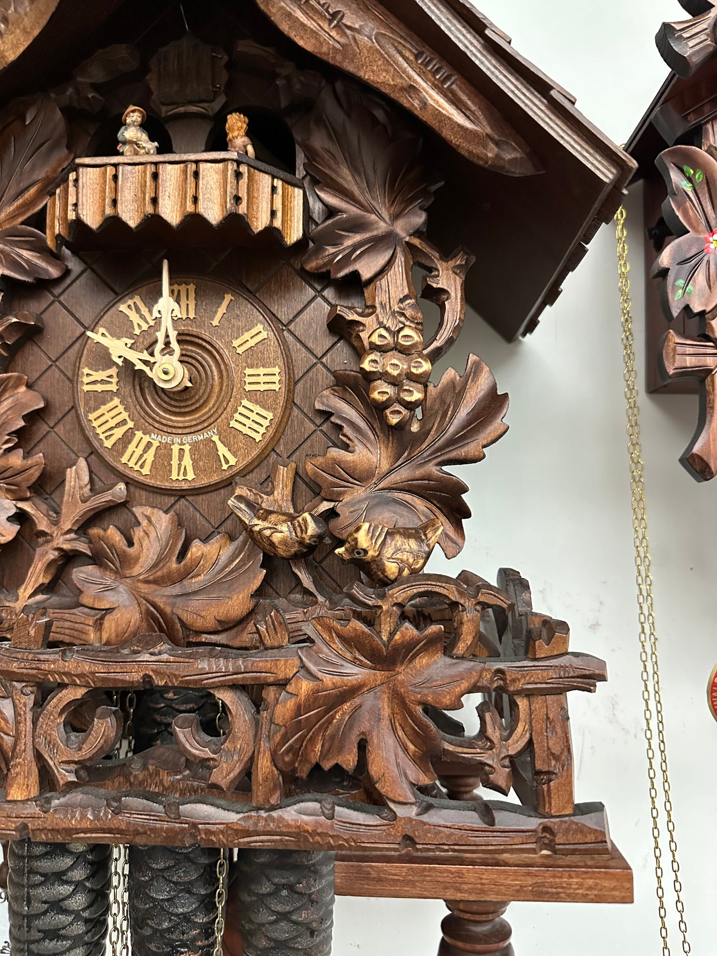 Vintage Cuckoo Clock - Large 8 Day Musical Schneider Chalet Bird and Leaf