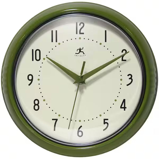 Infinity Instruments - Retro Round Olive Green Indoor Wall Clock