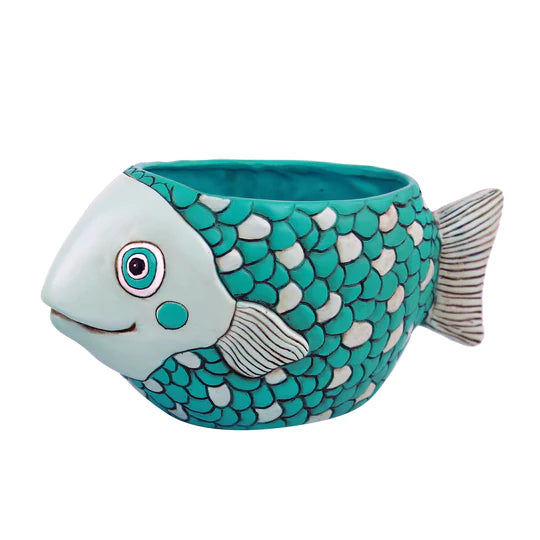 Allen Designs - TEAL FISH PLANTER