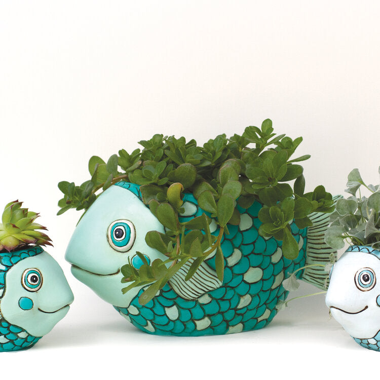 Allen Designs - TEAL FISH PLANTER