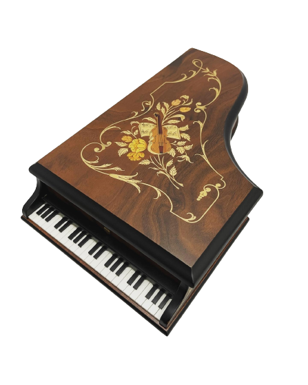 Inlaid Sorrento Italy Piano Shaped Music Box  -Tune:  "Its a Wonderful World"