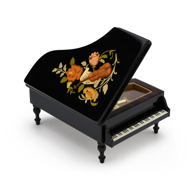 Inlaid Sorrento Italy Piano Music Box Swiss Jobin "Beruhintes Minuet Mozart" Tune