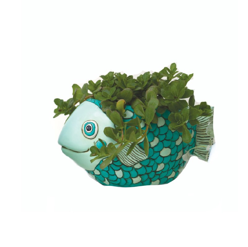 Allen Designs - TEAL FISH PLANTER