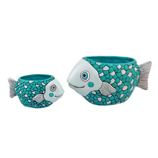 Allen Designs - TEAL FISH PLANTER