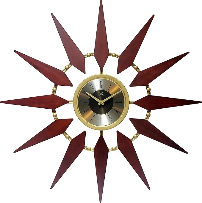 Infinity Instruments - Orion Midcentury/Modern Starburst Walnut Wall Clock