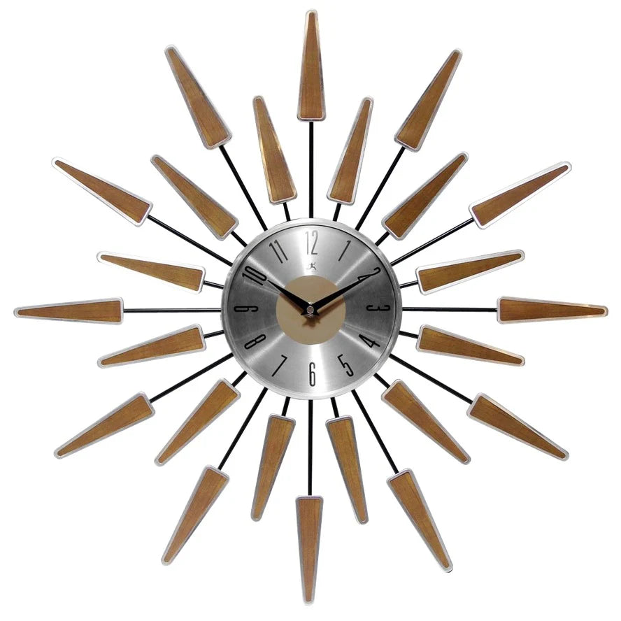 Infinity Instruments - Midcentury/Modern Starburst Walnut Wall Clock