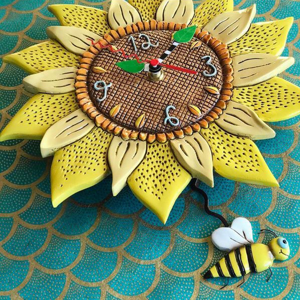 Allen Designs Bee Sunny Sunflower Wall Clock with Bee Pendulum