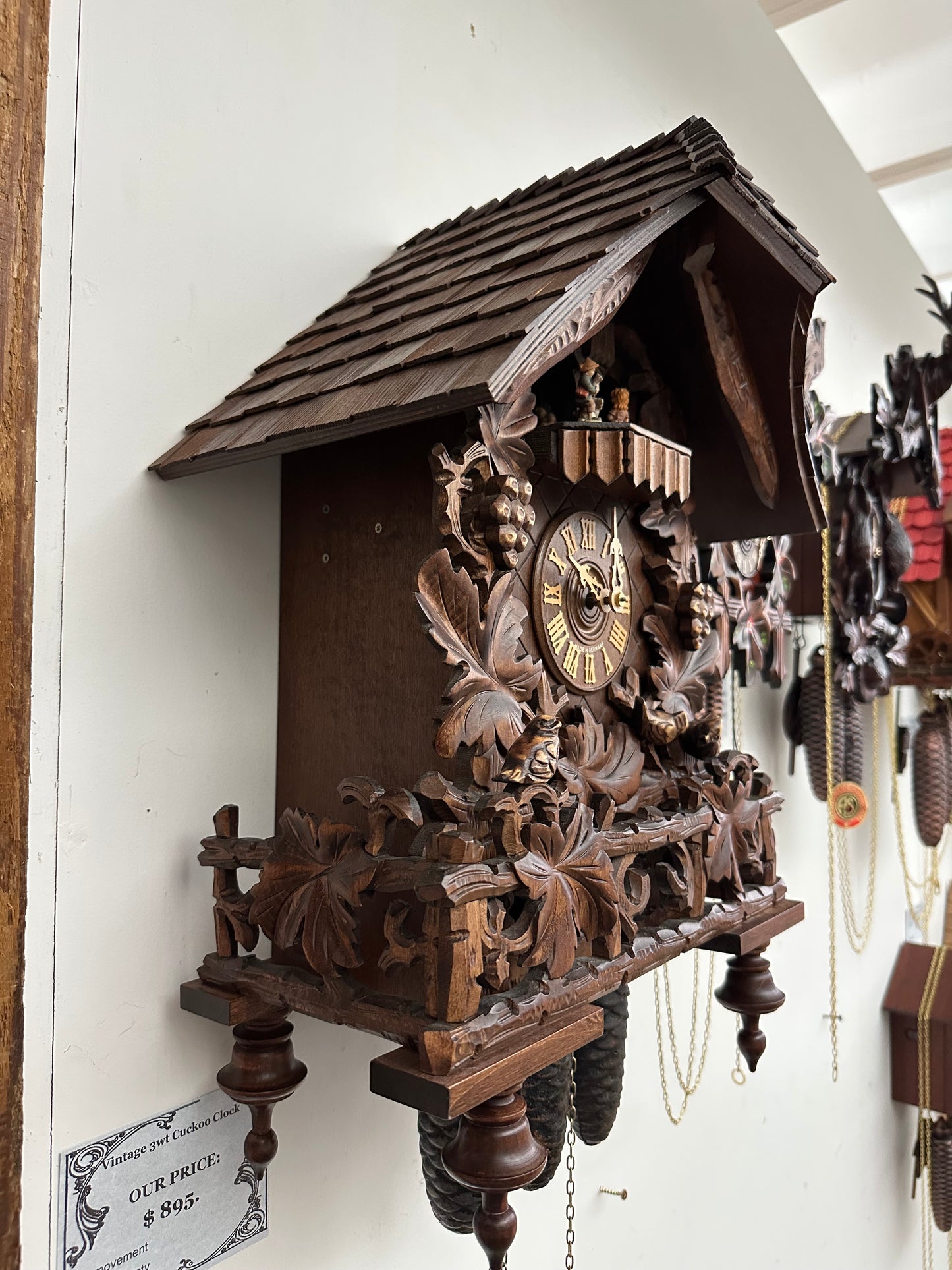 Vintage Cuckoo Clock - Large 8 Day Musical Schneider Chalet Bird and Leaf