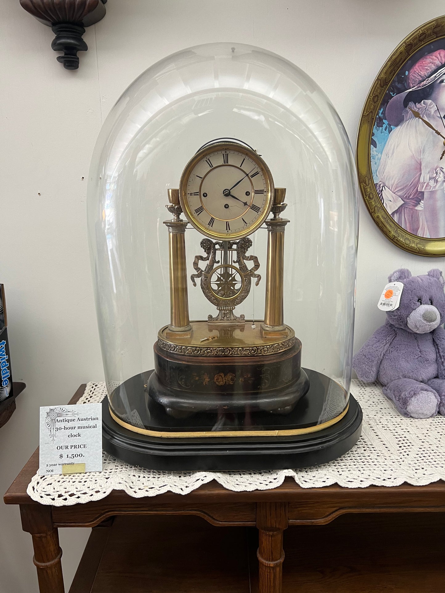 Antique -  Vienna Quarter Hour Repeater Mantel Clock with Music Box