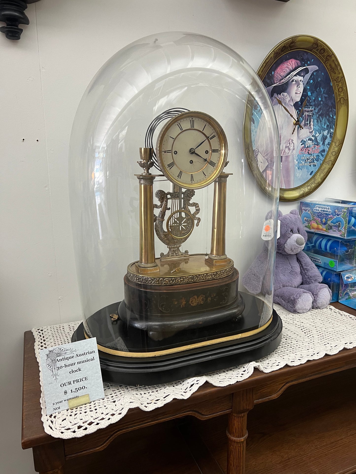 Antique -  Vienna Quarter Hour Repeater Mantel Clock with Music Box