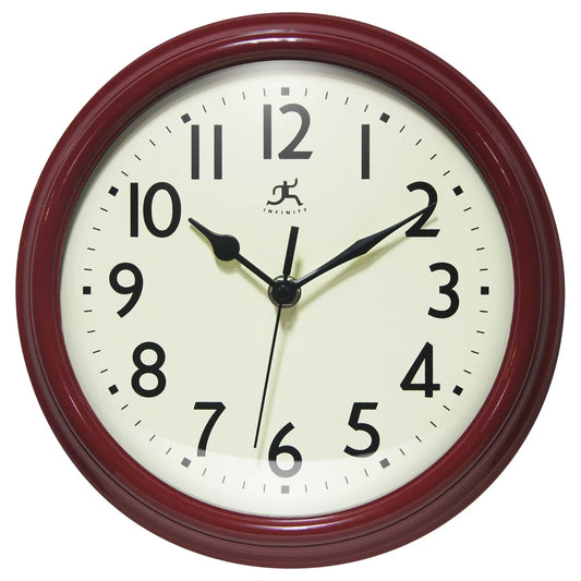 Infinity Instruments - Midcentury/Modern Round Red Wall Clock (9.5")