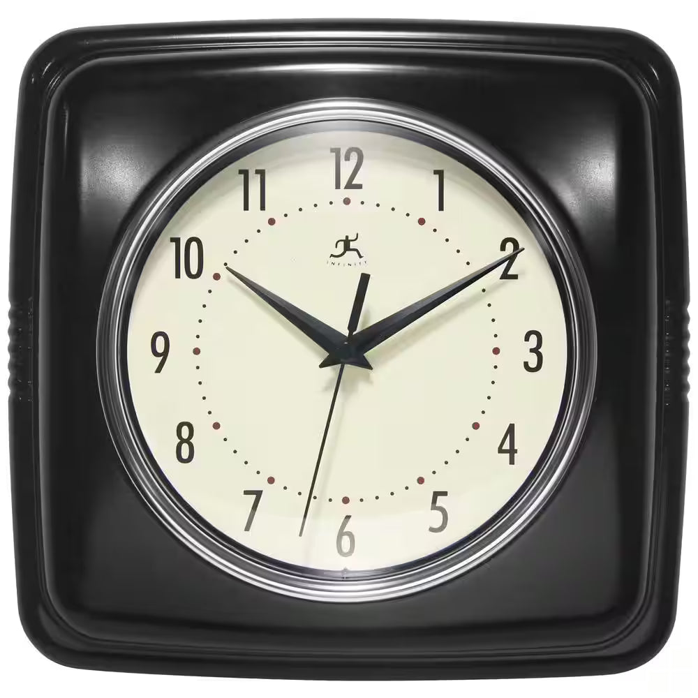 Infinity Instruments - Retro Square Black Indoor Wall Clock