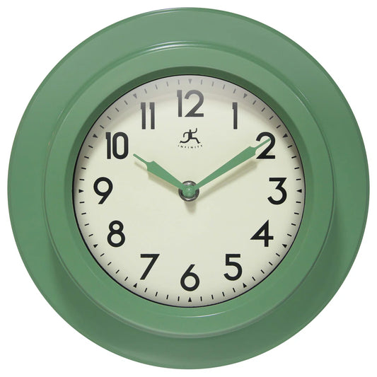 Infinity Instruments - Midcentury/Modern Round Green Indoor Wall Clock (9.75")