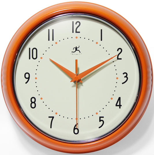 Infinity Instruments - Retro Round Orange Indoor Wall Clock (9.5")