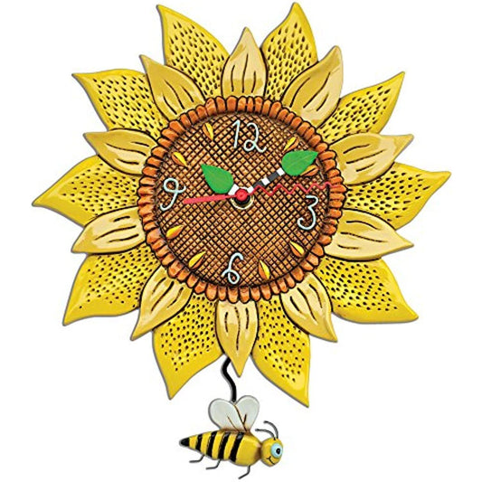 Allen Designs Bee Sunny Sunflower Wall Clock with Bee Pendulum