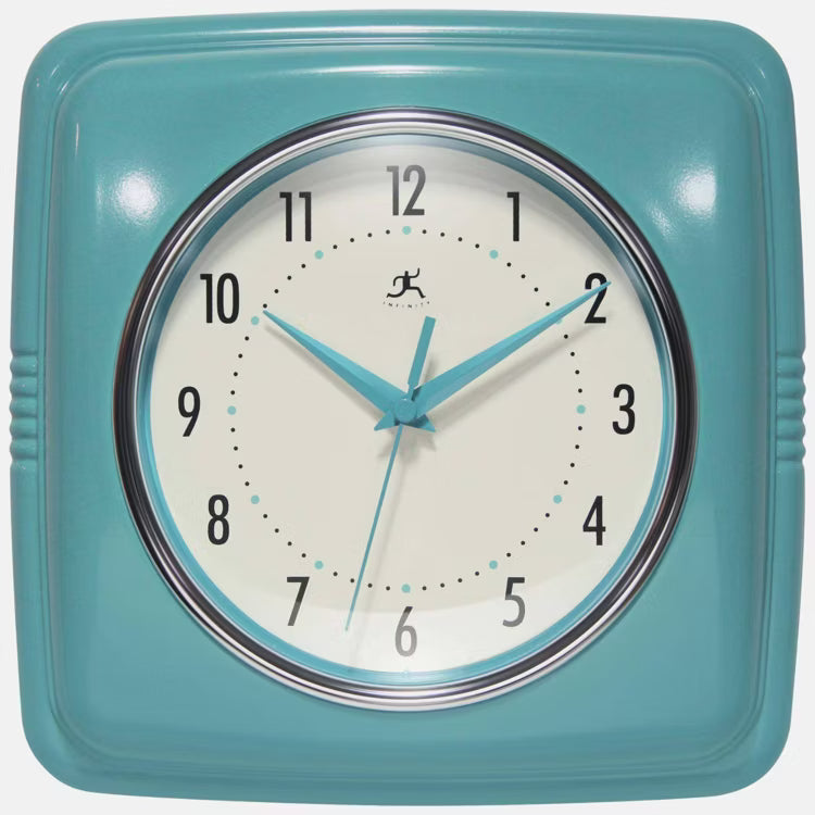 Infinity Group Clock Infinity Instruments - Retro Square Turquoise Indoor Wall Clock ...