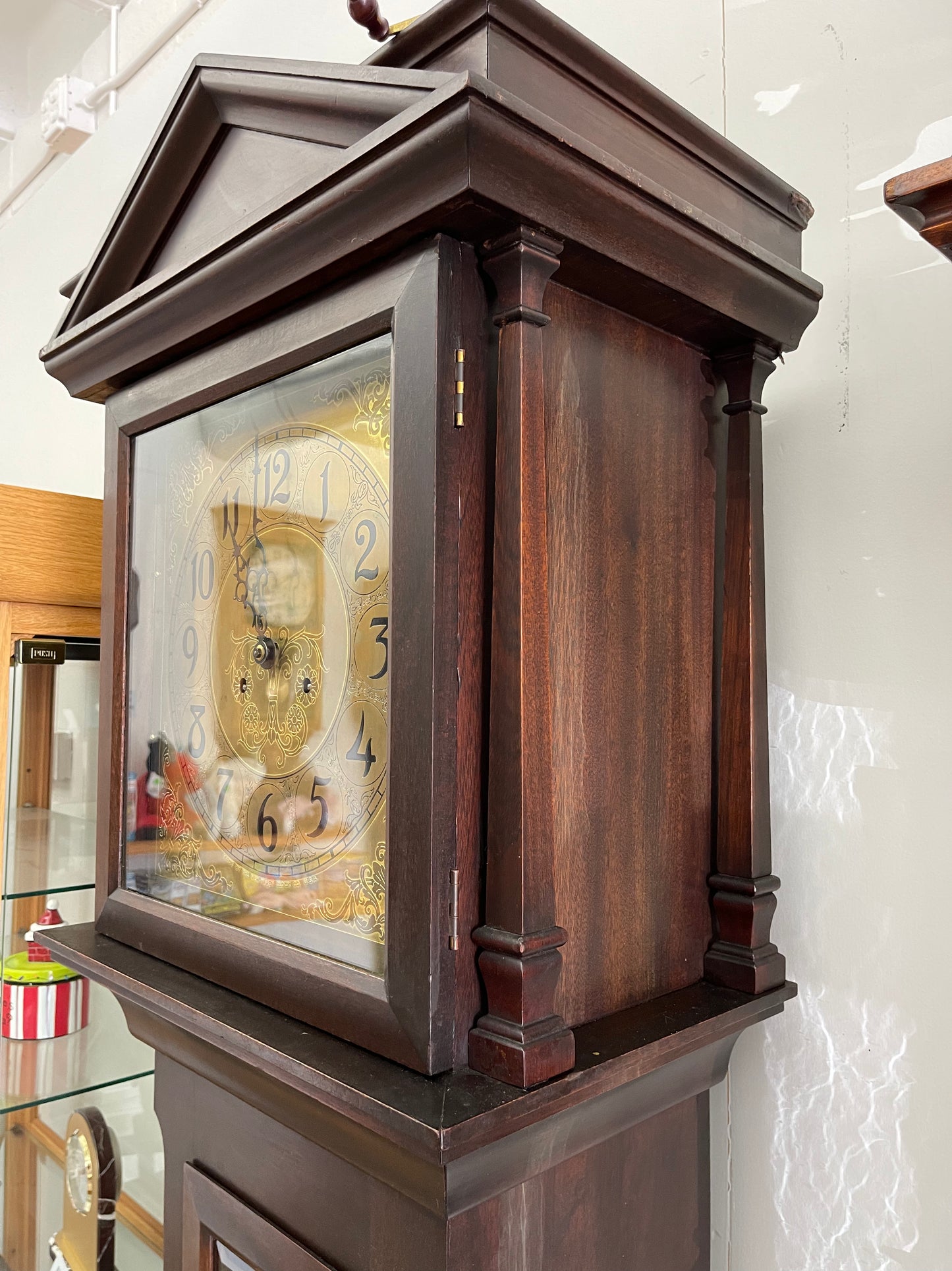 New Haven Clock Company - ANTIQUE LADDER CHAIN GRANDFATHER CLOCK